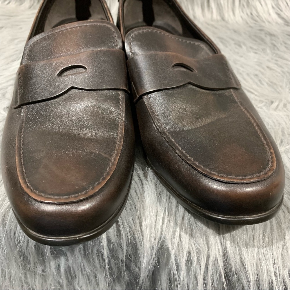 Prada Men's 2DC213 Brown Brushed Spazzolato Leather Penny Loafer Business Shoes - Picture 5 of 12